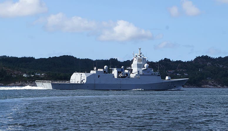 The frigate Helge Ingstad of the Royal Norwegian Navy, before it sank after a collision in 2018 (Wikimedia commons)