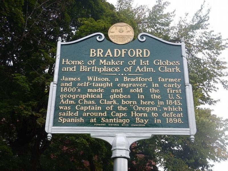 Historical marker in Bradford, Vermont, which James Wilson has to share with an Admiral in the U.S. Navy (hmdb.org)