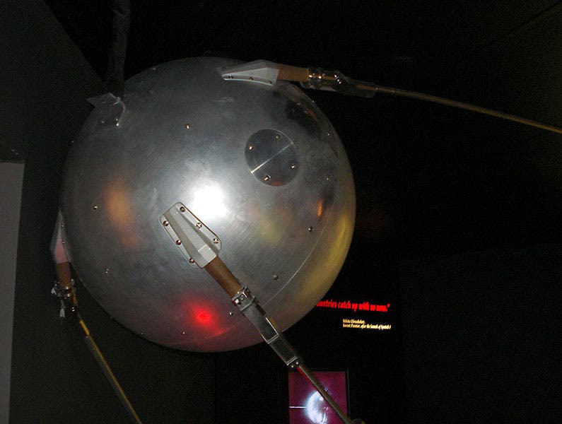 Back-up, flight-ready Sputnik, on display at the Cosmosphere, Hutchinson, Kansas (Wikimedia commons)