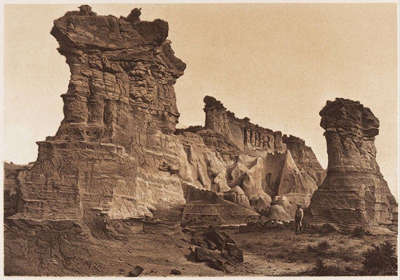 Lithograph from an O’Sullivan photograph at Washakie Basin in southwest Wyoming, from Arnold Hague and S. F. Emmons. Descriptive Geology, vol. 2 of Report of the Geological Exploration of the Fortieth Parallel, 1877 (Linda Hall Library)