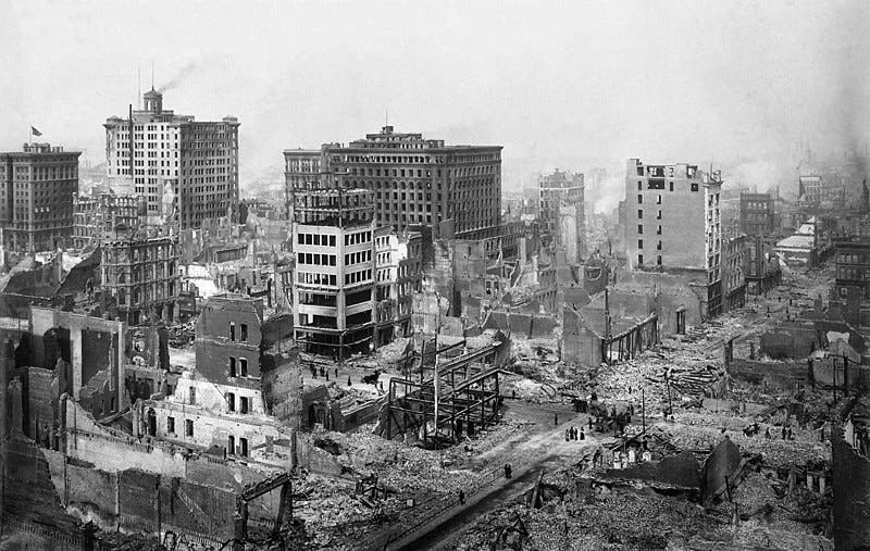 The aftermath of the San Francisco earthquake of 1906 (NARA via Wikimedia Commons)