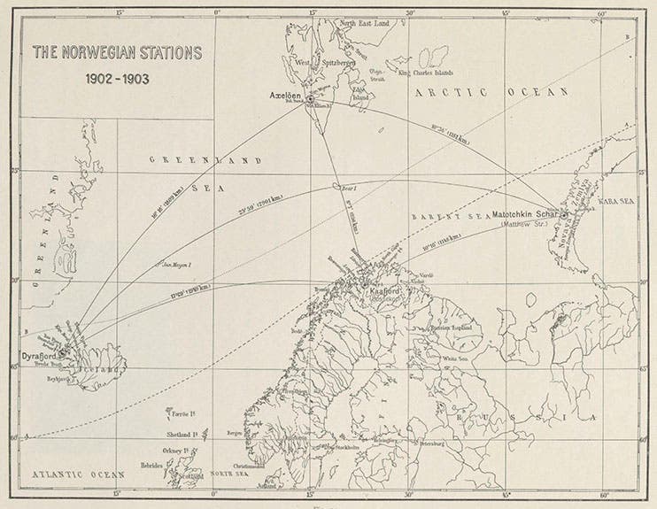 Map of the Aurora Polaris Expedition of 1902, from Kristian Birkeland, Norwegian Aurora Polaris Expedition, 1902-03, 1908-13 (Linda Hall Library)