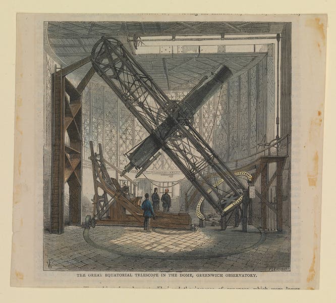 The 12.8-inch Merz & Mahler equatorial refractor at Greenwich Observatory, installed in 1859, engraving, 1870s, National Maritime Museum, Greenwich (rmg.co.uk)