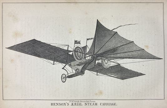 “Henson’s Aerial Steam Carriage,” wood engraving in A System of Aeronautics, by John Wise, 1850 (Linda Hall Library)