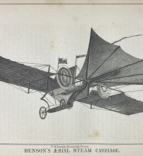 “Henson’s Aerial Steam Carriage,” wood engraving in A System of Aeronautics, by John Wise, 1850 (Linda Hall Library)