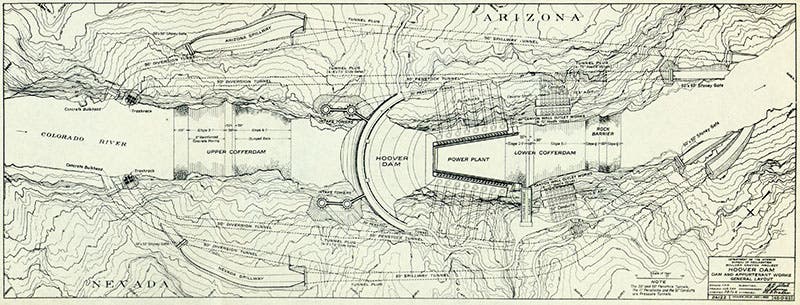 Plan of Hoover Dam, Bureau of Reclamation, 1930 (Wikimedia commons)