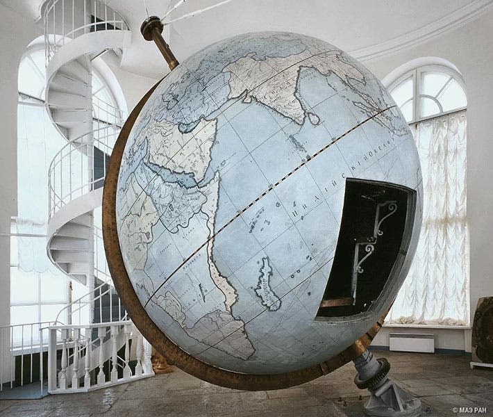 Gottorp globe (sometimes Gottorf globe), acquired by Peter the Great from Schleswig-Holstein in 1713, transferred to the Kunstkamera, 1717 (collection.kunstkamera.ru/)