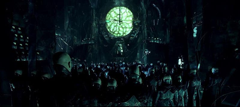 Midnight approaches as the Strangers prepare to shut down and “tune” the City, a movie still from Dark City (1998), Internet Movie Database (imdb.com)