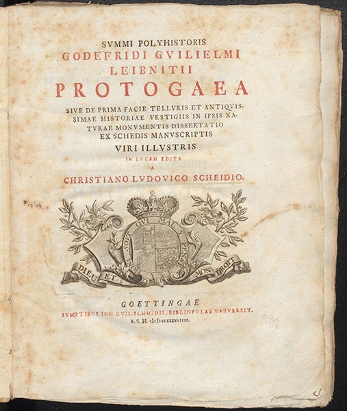 Title page, Gottfried Wilhelm von Leibniz, Protogaea, 1749 (Linda Hall Library)