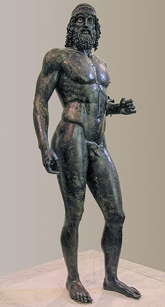Riace A bronze, full statue, National Archaeological Museum of Magna Graecia, Reggio Calabria, Italy (Wikimedia commons)