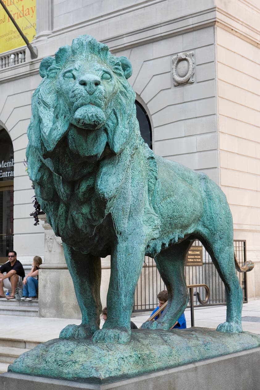The South Lion, recent photograph of bronze sculpture, by Edward Kemeys, 1893, Art Institute of Chicago (artic.edu)