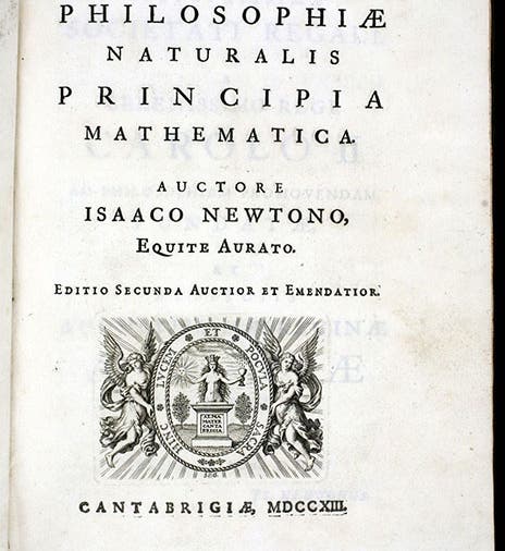 Title page, Philosophiae naturalis principia mathematica, by Isaac Newton, second edition, ed. by Roger Cotes, 1713 (Linda Hall Library)