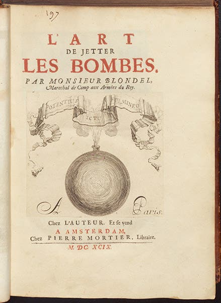 Title page, François Blondel, L'art de jetter les bombes, 1699 (Linda Hall Library)