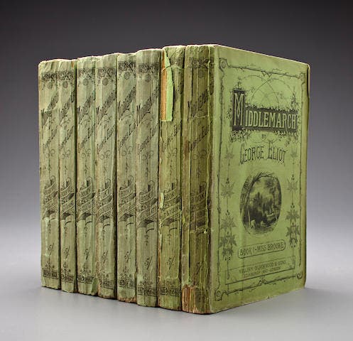 All 8 volumes of Middlemarch, by George Eliot, in their original paper wrapers, 1871-72, copy sold at auction at Bonhams, 2011 (bonhams.com)