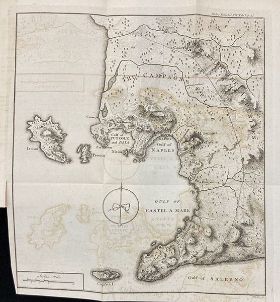 Map of the Gulf of Naples and vicinity, engraving by James Basire I for an article by William Hamilton, Philosophical Transactions of the Royal Society of London, vol. 61, plate 1, 1771 (Linda Hall Library)