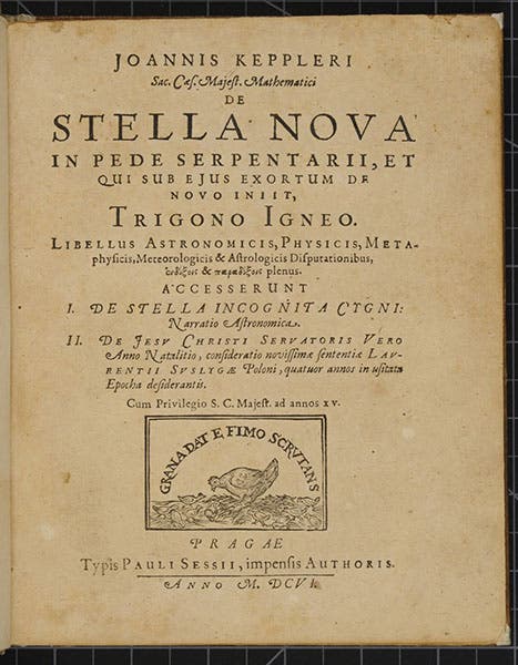 Title page of Johannes Kepler, De stella nova, 1606 (Linda Hall Library)