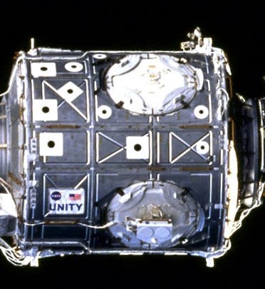 International Space Station (ISS) module Unity, photo taken by the crew of STS-88, Dec. 5, 1998, before Unity was mated to the Russian module Zarya, NASA photo (Wikimedia commons)