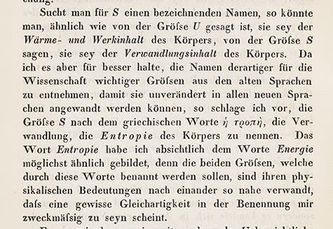 Coining the word entropy, Clausius paper, Annalen der Physik, 1865 (Linda Hall Library)