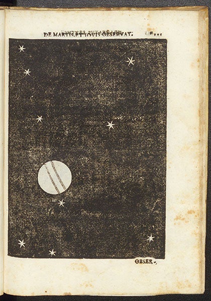 Jupiter against the night sky, woodcut, Francesco Fontana, Novae coelestium, 1646 (Linda Hall Library)
