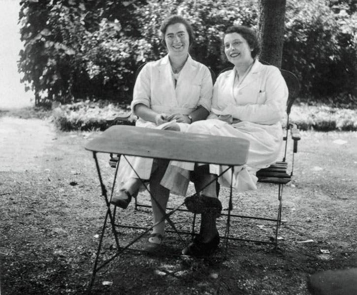 Marguerite Perey (left) and her colleague Sonia Cotelle, photograph, Paris, 1930 (New York Times)