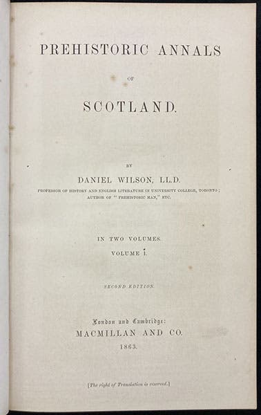Title page, Prehistoric Annals of Scotland, by Daniel Wilson, vol. 1, 1863 (Linda Hall Library)