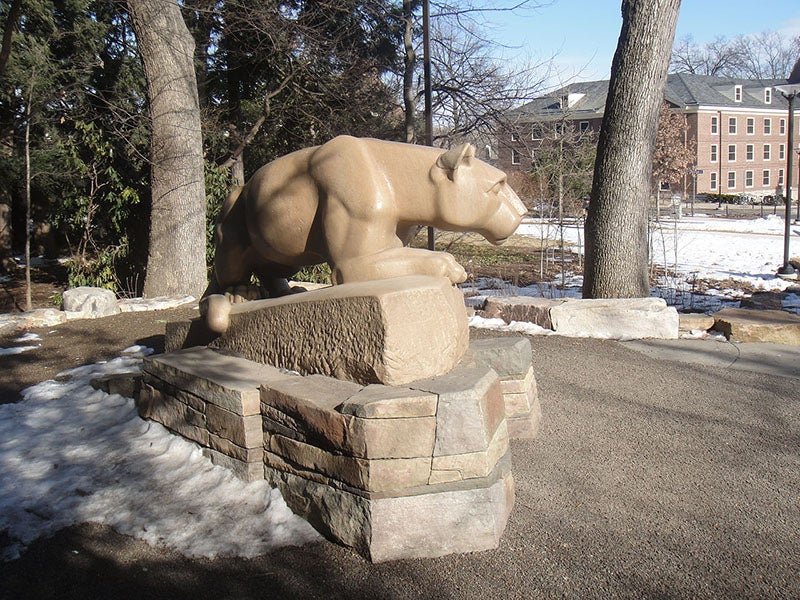 Another view of the Nittany Lion, after site renovations, sculpture by Heinz Warneke, photograph of 2014 (Wikimedia commons)