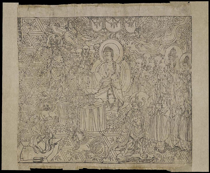 Woodblock frontispiece to the Diamond Sutra, found at Mogao cave 17 by Wang Yuanlu around 1900, sold to English archaeologist Aurel Stein in 1907, and now in the British Library (bl.uk)
