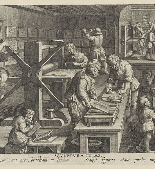 “Copper engraving,” plate 19 of <i>Nova Reperta</i>, designed by Jan Van der Straet, engraved by Philip Galle, ca 1600 (Metropolitan Museum of Art)