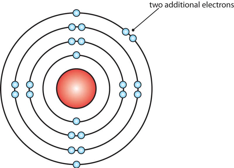 Bohr Model of a Calcium Ion
The calcium molecule above has gained two negatively charged electrons to become a calcium ion.
