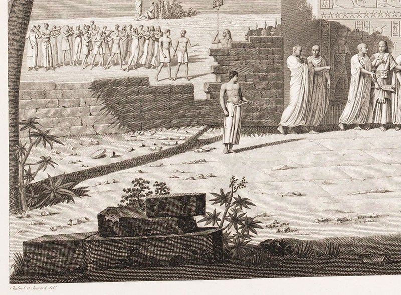 Detail of fourth image, signatures of Edme Jomard and Gaspard-Antoine Chabrol, Description de l’Égypte, Antiquités, vol. 4, 1817 (Linda Hall Library)