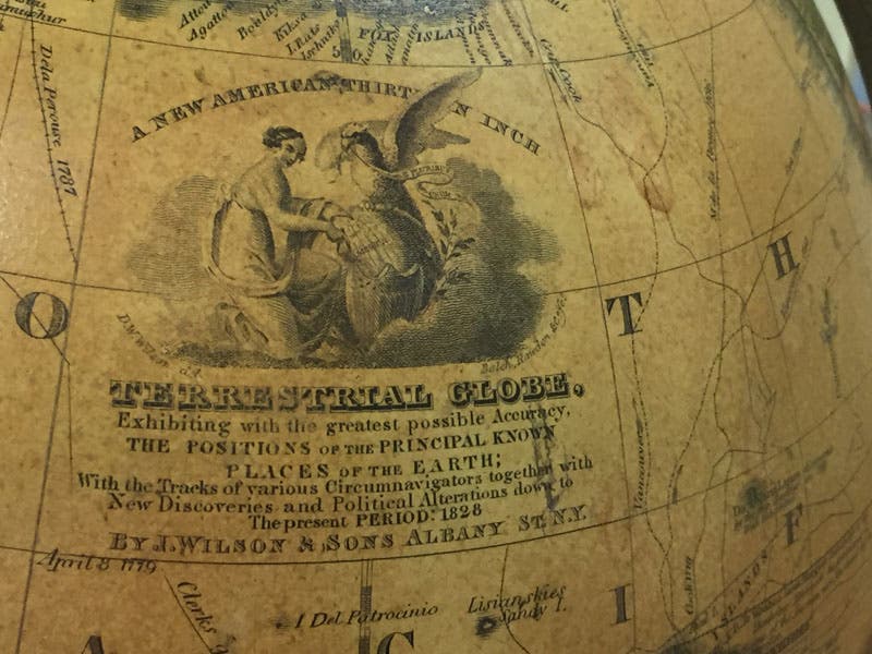 The legend on a 13-inch terrestrial globe made by James Wilson & Sons, 1828, in Albany, Library of Congress (blogs.loc.gov)