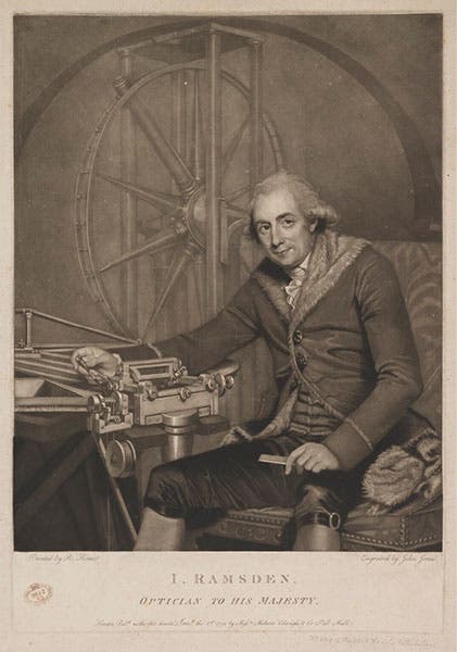 Portrait of Jesse Ramsden, mezzotint by John Jones after Robert Home, with the Palermo circle as background (National Portrait Gallery, London)