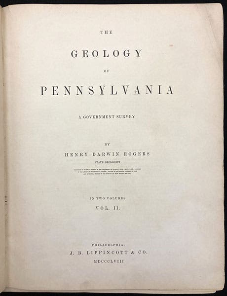 Title page of volume 2, The Geology of Pennsylvania; a Government Survey, by Henry Darwin Rogers, 1858 (Linda Hall Library)