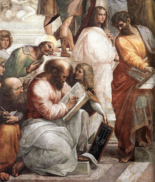 Pythagoras, as envisioned by Raphael Sanzio in his School of Athens, ca 1511, Stanza della Segnatura, Vatican (wga.hu)