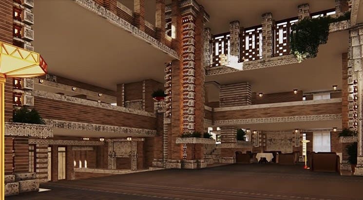 Main lobby of Imperial Hotel, Tokyo, photograph, Frank Lloyd Wright Trust (mymodernmet.com)