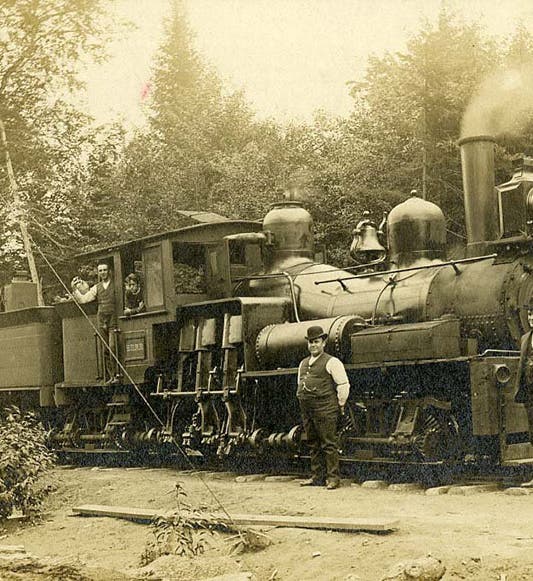 A Shay locomotive from the 1890s, early photograph (adirondack.pastperfectonline.com)
