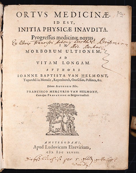 Title page, Joan Baptista van Helmont , Ortus medicinae, 1648 (Linda Hall Library)