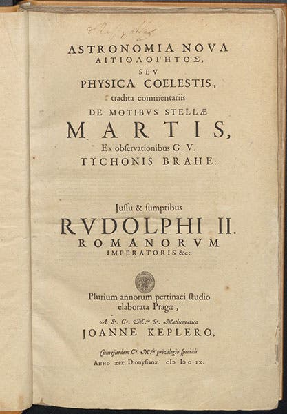 Title page, Astronomia nova, by Johannes Kepler, 1609 (Linda Hall Library)