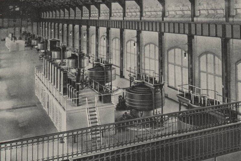 Ten 5,000 horsepower Westinghouse AC generators, Niagara Falls, 1895 (Wikimedia commons)