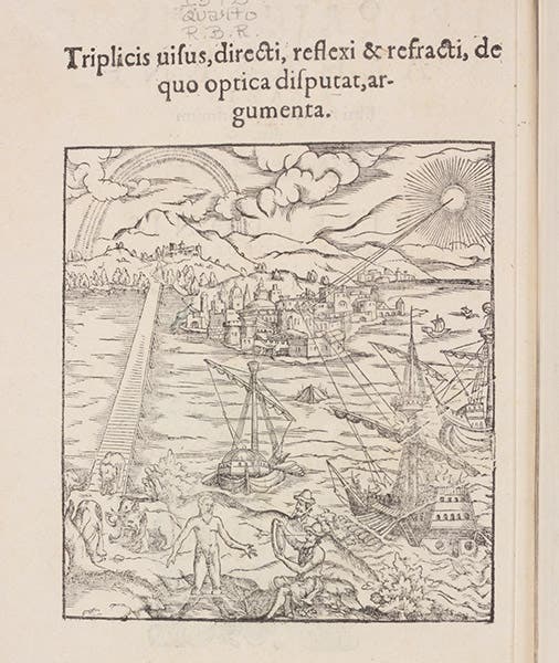 Detail of frontispiece, Opticae Thesaurus, by Ibn al-Haytham, 1572 (The Linda Hall)