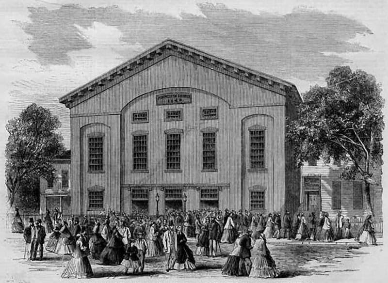 Plymouth Church, Brooklyn, wood engraving from Harpers Weekly, 1866 (Wikimedia commons)