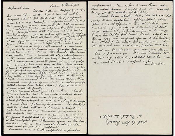 Letter from Lady Jane Franklin to John Franklin, 1853 (National Maritime Museum, Greenwich)