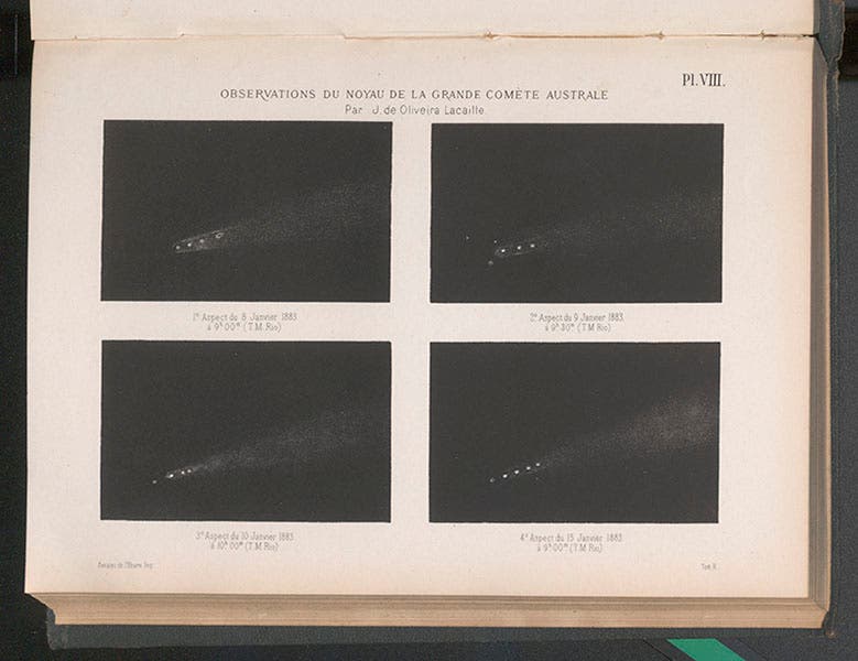 Four views of the comet of 1882, Jan. 1883, in Annales de L'Observatoire Impérial de Rio de Janeiro, vol. 12, 1882 (Linda Hall Library)