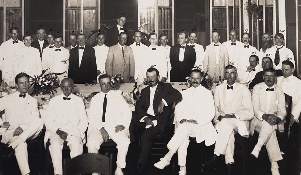 The Society of the Incas enjoys its annual banquet in 1915.
The Incas were Canal employees who arrived in Panama in May, June, or July of 1904 to initiate Canal construction. A.B. Nichols was a founding member of the Incas and served as the club’s president before returning home in 1914. View in Digital Collection »