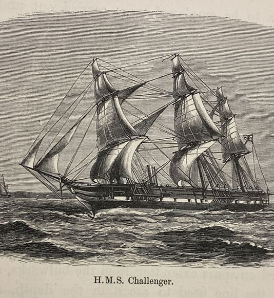 HMS Challenger, engraved headpiece, Report on the Scientific Results of the Voyage of H.M.S. Challenger during the years 1873-76, Narrative, ed. by C. Wyville Thomson and John Murray, vol. 1, 1885 (Linda Hall Library)