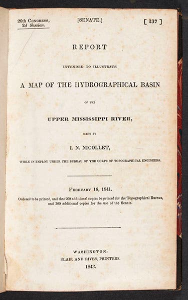 Title page of J. N. Nicollet, Report Intended to Illustrate a Map … of the Upper Mississippi River, 1843