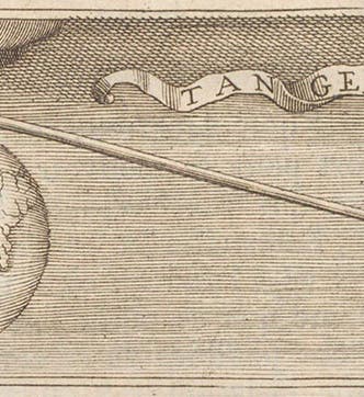 Scene depicting Archimedes moving the earth with a lever; the motto, <i>Tange movebit</i> (“touch and it will be moved”), engraved headpiece, Pierre Varignon, <i>Projet d’une nouvelle mechanique</i>, 1687 (Linda Hall Library)