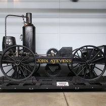 Replica of the John Stevens, as the 1825 locomotive was later named, on display in the Railroad Museum of Pennsylvania, near Strasburg.  It was built by the Pennsylvania Railroad for the 1939 World’s Fair (rgusrail.com)