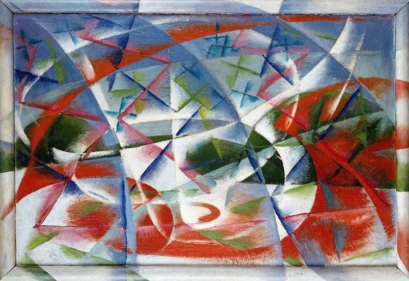 Abstract Speed + Sound, by Giacomo Balla, oil on wood, 1913-14 (Guggenheim Museums)