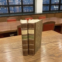 The two volumes of Physisk Beskrifning öfver Jord-Klotet (1773-74), by Torbern Bergman, in the rare book reading room (Linda Hall Library)